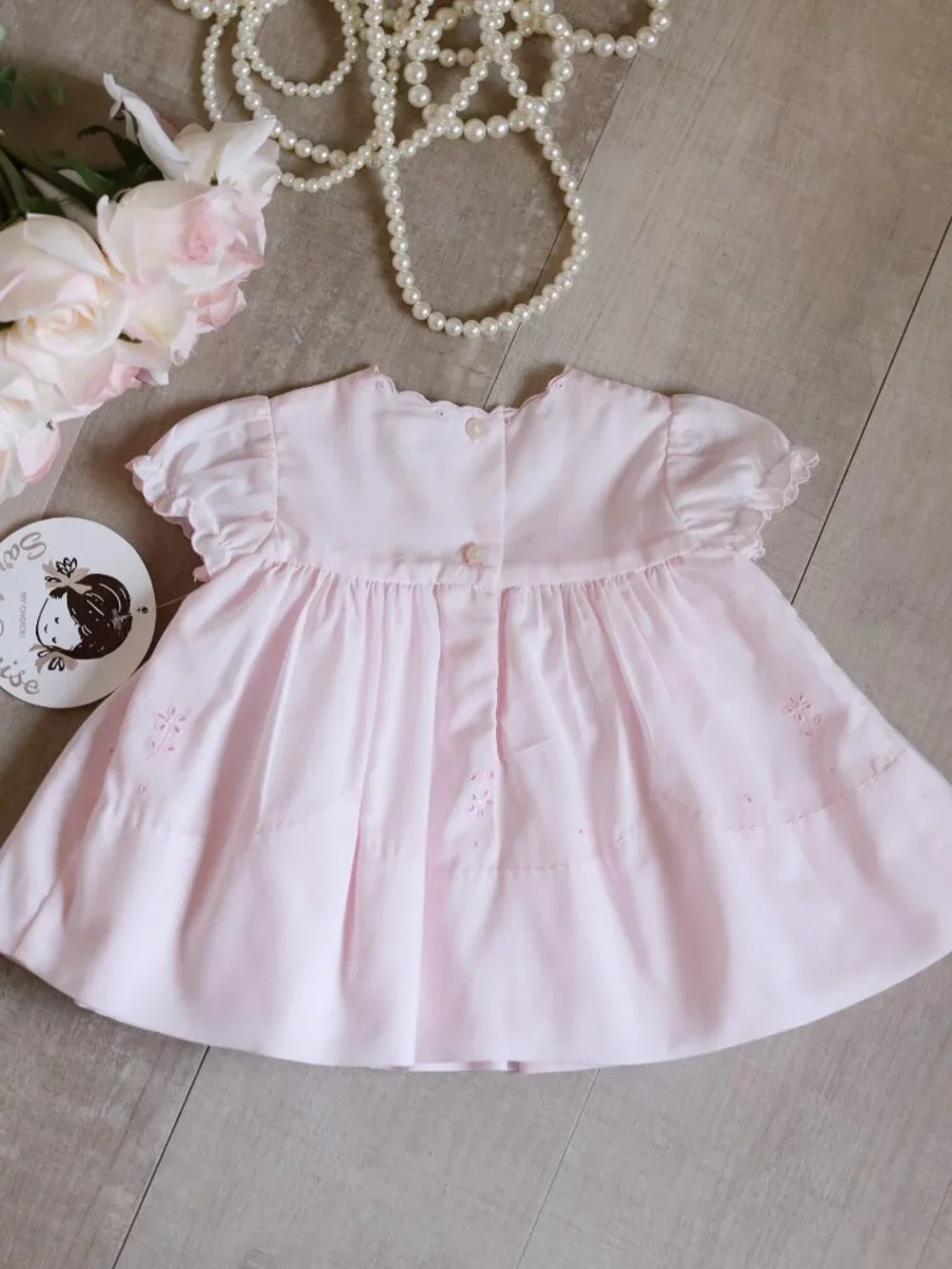 Pink Smocked Heirloom Float Dress Floral Embroidery Eyelet Preemie Sarah Louise